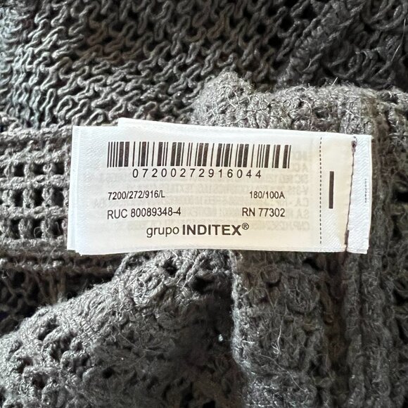 ZARA Collared Crochet Open Knit Polo Top Charcoal Boho Resort Layering L Preppy - Picture 6 of 7